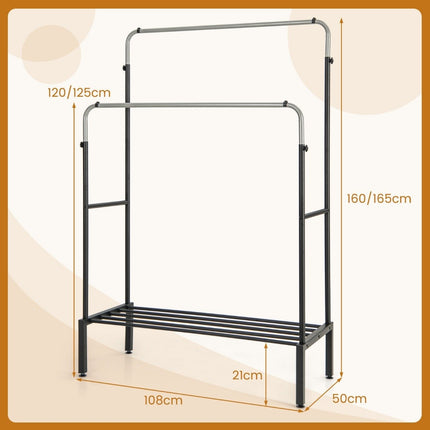 Clothes rack with 2 clothes rails double coat rack with adjustable heights black + silver