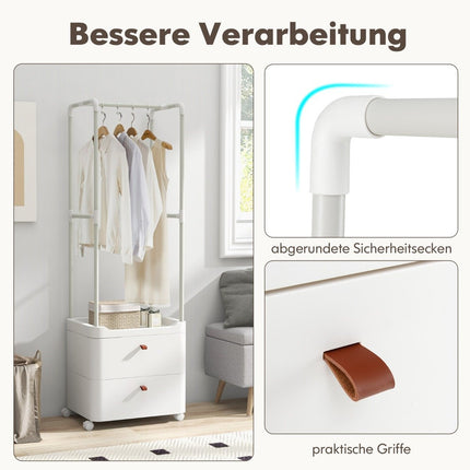 Clothes rack with 2 drawers coat rack with lockable wheels 52 x 40 x 161 cm white