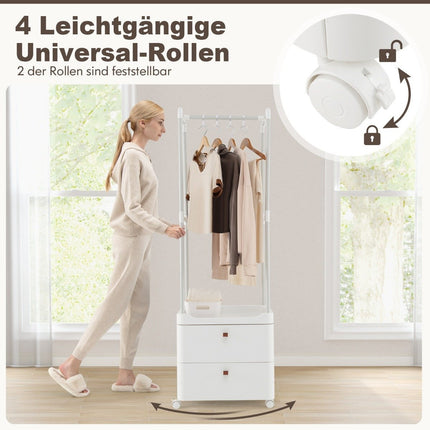 Clothes rack with 2 drawers coat rack with lockable wheels 52 x 40 x 161 cm white