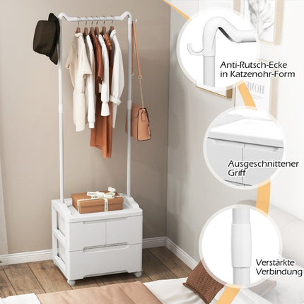 Clothes rack with 3 drawers Rolling coat rack with side hooks 46 x 38 x 157 cm