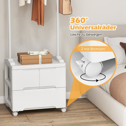 Clothes rack with 3 drawers Rolling coat rack with side hooks 46 x 38 x 157 cm