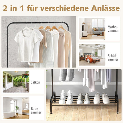 Clothes rack with adjustable feet & clothes rail & storage compartment 112 x 42 x 145 cm black