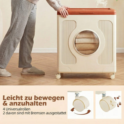 Clothing Storage Box with Lid, Wheels, 45L, Orange