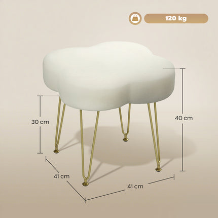 Clover-Shaped Ottoman, Velvet Upholstery, Cream, Steel Legs