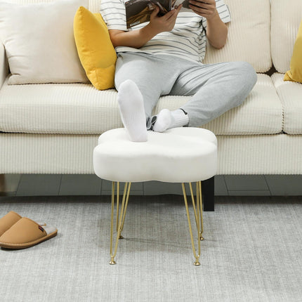 Clover-Shaped Ottoman, Velvet Upholstery, Cream, Steel Legs