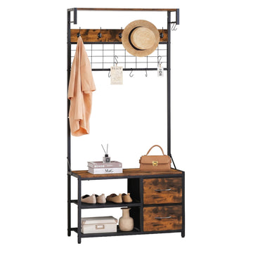 Coat Rack & Bench with Storage, Brown, MDF & Iron