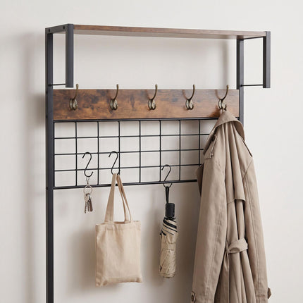 Coat Rack & Bench with Storage, Brown, MDF & Iron