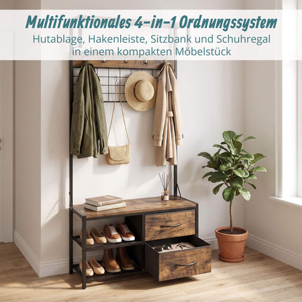 Coat Rack & Bench with Storage, Brown, MDF & Iron