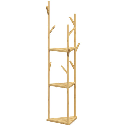 Bamboo clothes hanger with 8 hooks - adjustable entrance rack