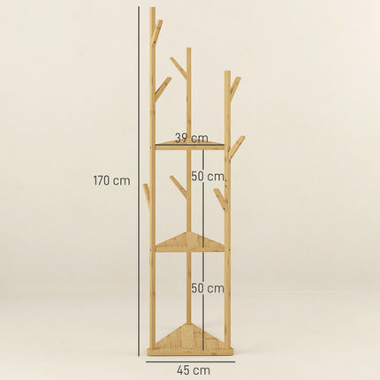 Bamboo clothes hanger with 8 hooks - adjustable entrance rack