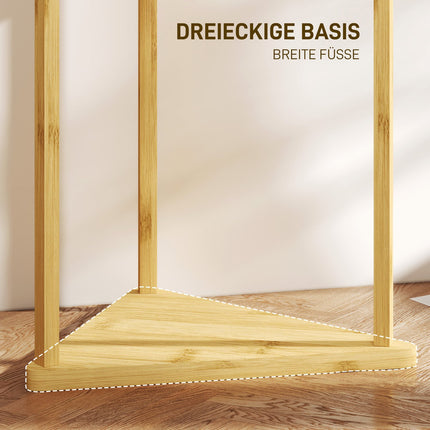 Bamboo clothes hanger with 8 hooks - adjustable entrance rack