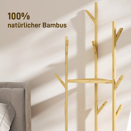 Bamboo clothes hanger with 8 hooks - adjustable entrance rack