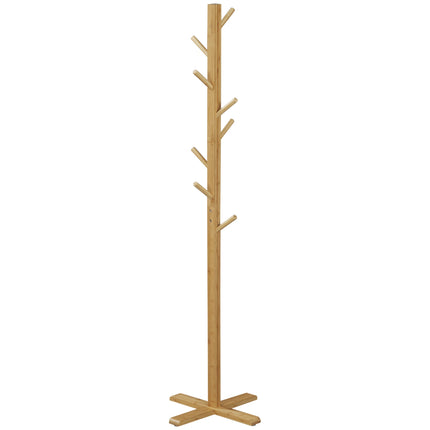 Bamboo coat hanger with 8 hooks, natural finish, 49.5x178 cm