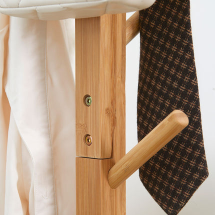 Bamboo coat hanger with 8 hooks, natural finish, 49.5x178 cm