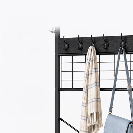 Coat Rack & Shoe Shelf with Drawers – Black, Metal Frame