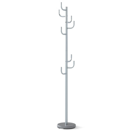 Coat Rack Stand, 175 cm, 8 Hooks, Adjustable Height, Silver