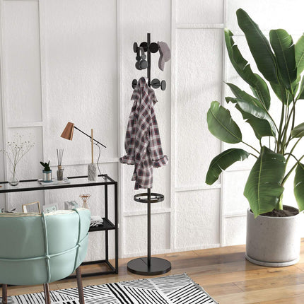 Metal coat hanger with 8 hooks, walnut finish, 177 cm