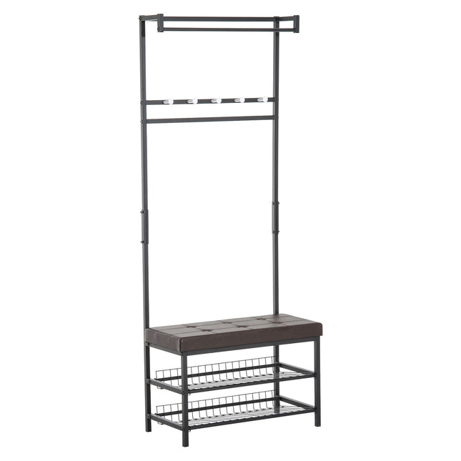 Coat Rack Bench Combo with metal frame and storage shelves