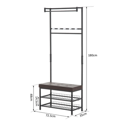 Coat Rack Bench Combo with metal frame and storage shelves