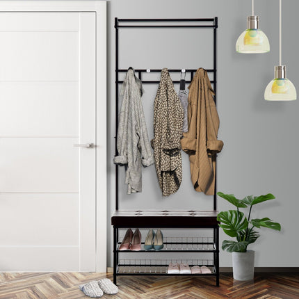 Coat Rack Bench Combo with metal frame and storage shelves