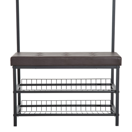Coat Rack Bench Combo with metal frame and storage shelves