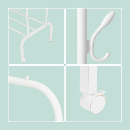 Coat Rack on Wheels with Double Rails and Shelves