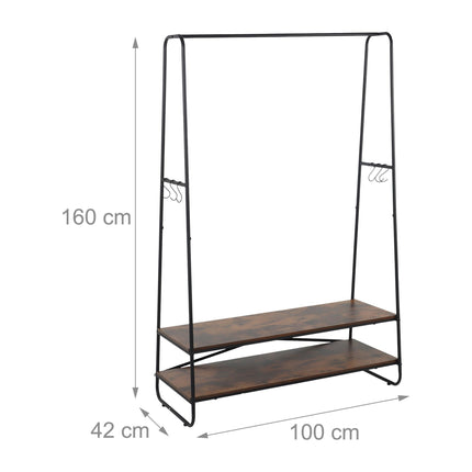 Coat Rack with 2 Shelves – Metal Frame, Wood-Effect