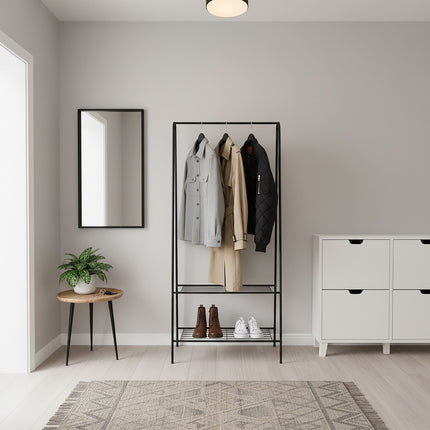 Coat Rack with 2 Shelves – Space-Saving Iron Design