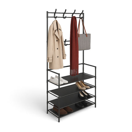 Coat Rack with 4 Shoe Shelves, Metal Freestanding