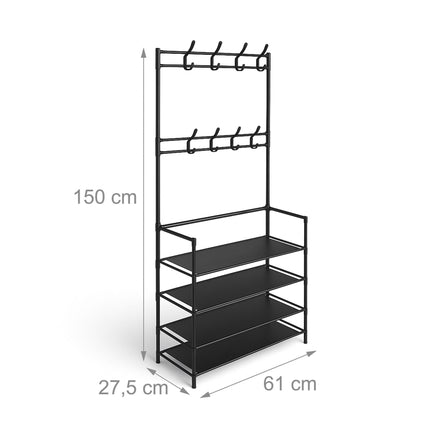 Coat Rack with 4 Shoe Shelves, Metal Freestanding