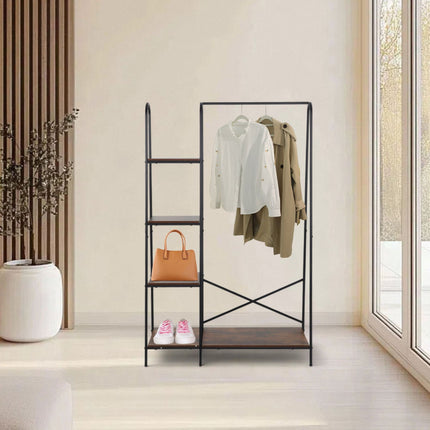 Coat Rack with 5 Shelves – Metal Frame, Wood-Effect