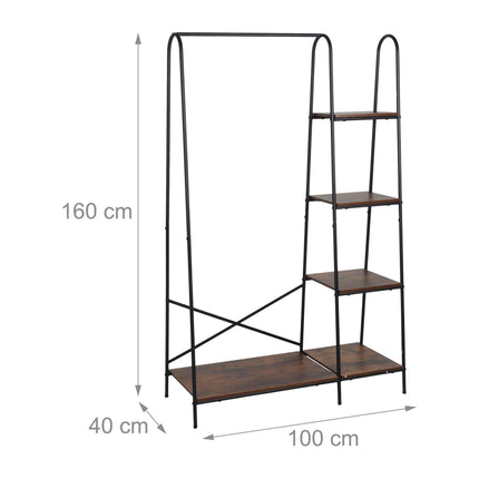 Coat Rack with 5 Shelves – Metal Frame, Wood-Effect