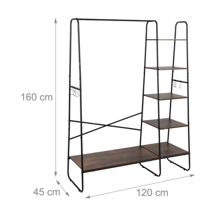 Coat Rack with 6 Shelves – Metal Frame, Wood-Effect
