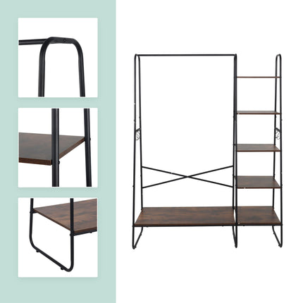 Coat Rack with 6 Shelves – Metal Frame, Wood-Effect