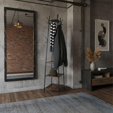 Coat Rack with 8 Hooks & 4 Shelves, 180 cm