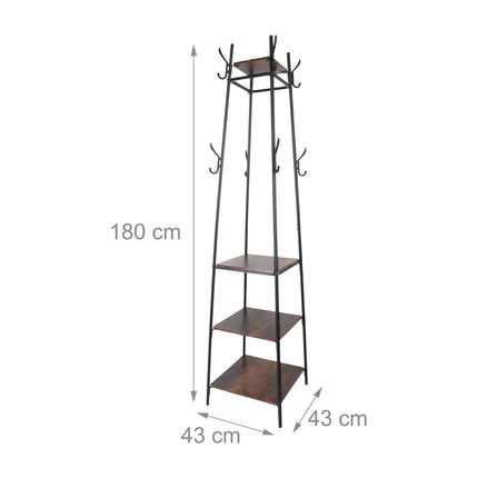Coat Rack with 8 Hooks & 4 Shelves, 180 cm