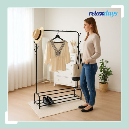 Coat Rack with Clothes Rail, 2 Shelves, 8 Hooks