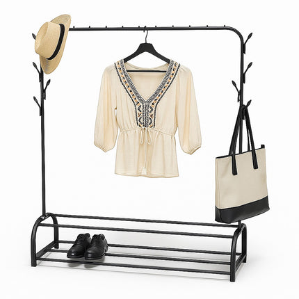 Coat Rack with Clothes Rail, 2 Shelves, 8 Hooks
