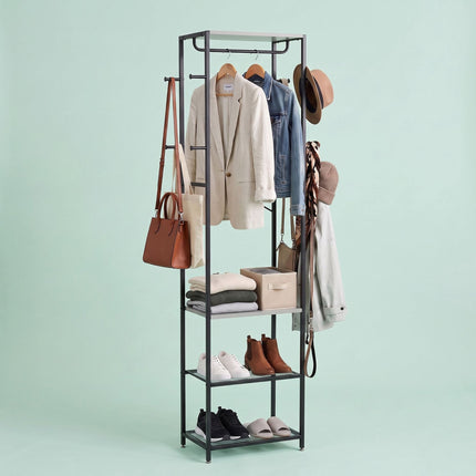Coat Rack with Hooks, Shelves & Rail – Black-Grey