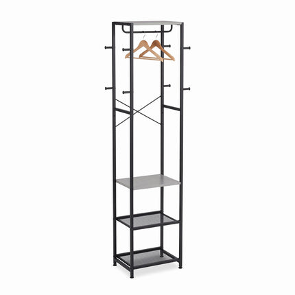 Coat Rack with Hooks, Shelves & Rail – Black-Grey