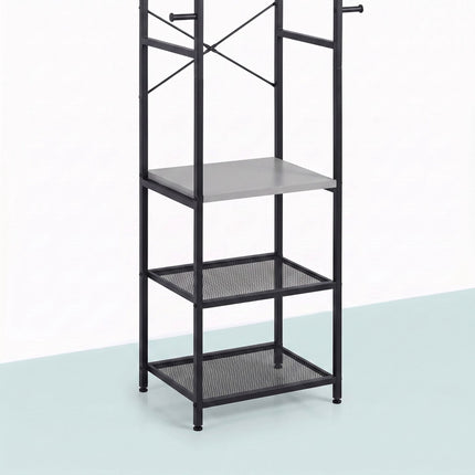 Coat Rack with Hooks, Shelves & Rail – Black-Grey