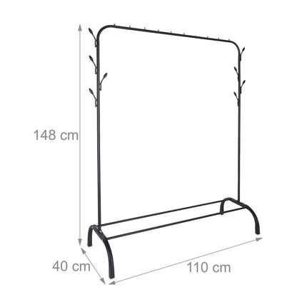 Coat Rack with Shelf and Hooks – Iron, Free-Standing