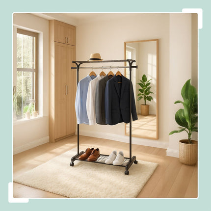Coat Rack with Shelves and Wheels – Adjustable Storage