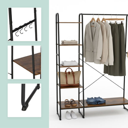 Coat Rack with Shoe Shelf, Metal Frame, Wood Shelves