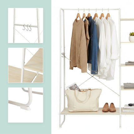 Coat Rack with Shoe Shelf – Metal Frame, Wood Shelves