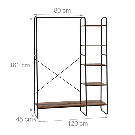Coat Rack with Shoe Shelf, Metal Frame, Wood Shelves