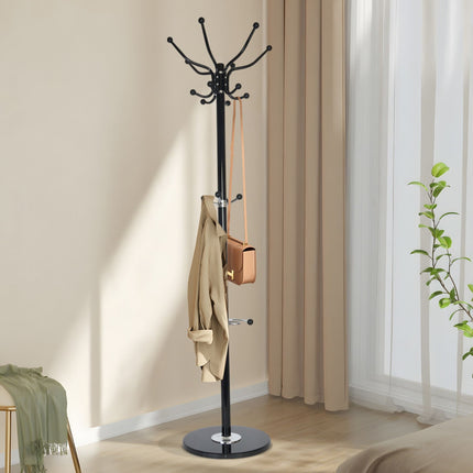 Coat Rack with Umbrella Stand, Marble Base, 16 Hooks
