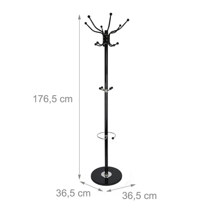 Coat Rack with Umbrella Stand, Marble Base, 16 Hooks
