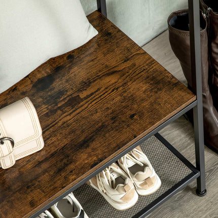 Rustic brown coat hanger with bench & fabric drawers, 185cm