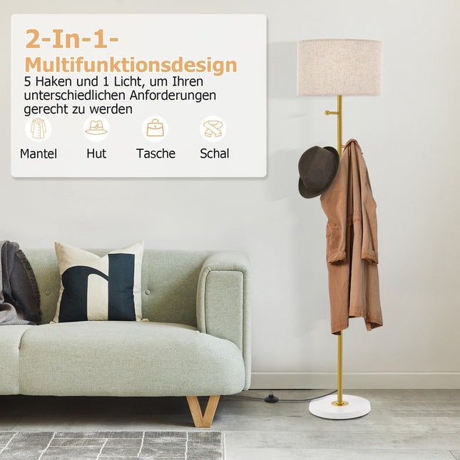Vloerlamp met kapstok, 5 haken, E27 fitting, voetschakelaar